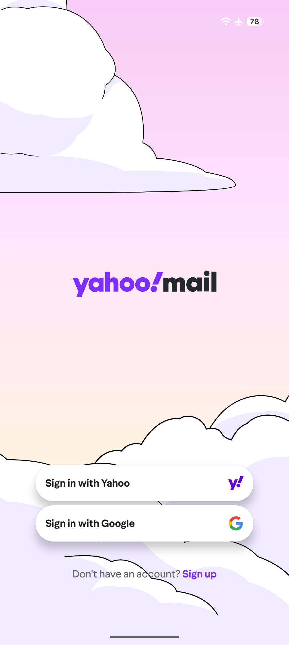 Yahoo Mail Android sign-in screen
